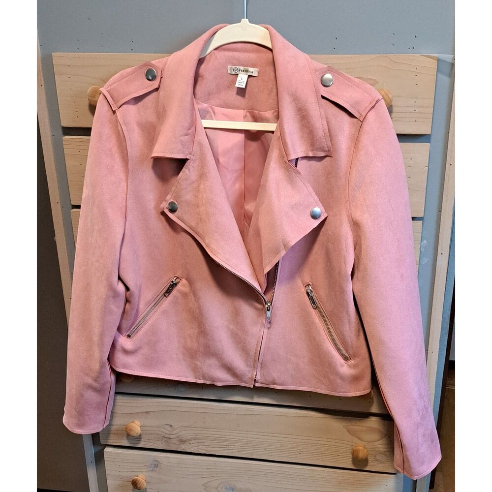 Versona Faux Suede Pink Biker Jacket – Size Large, Edgy, Feminine, Retro